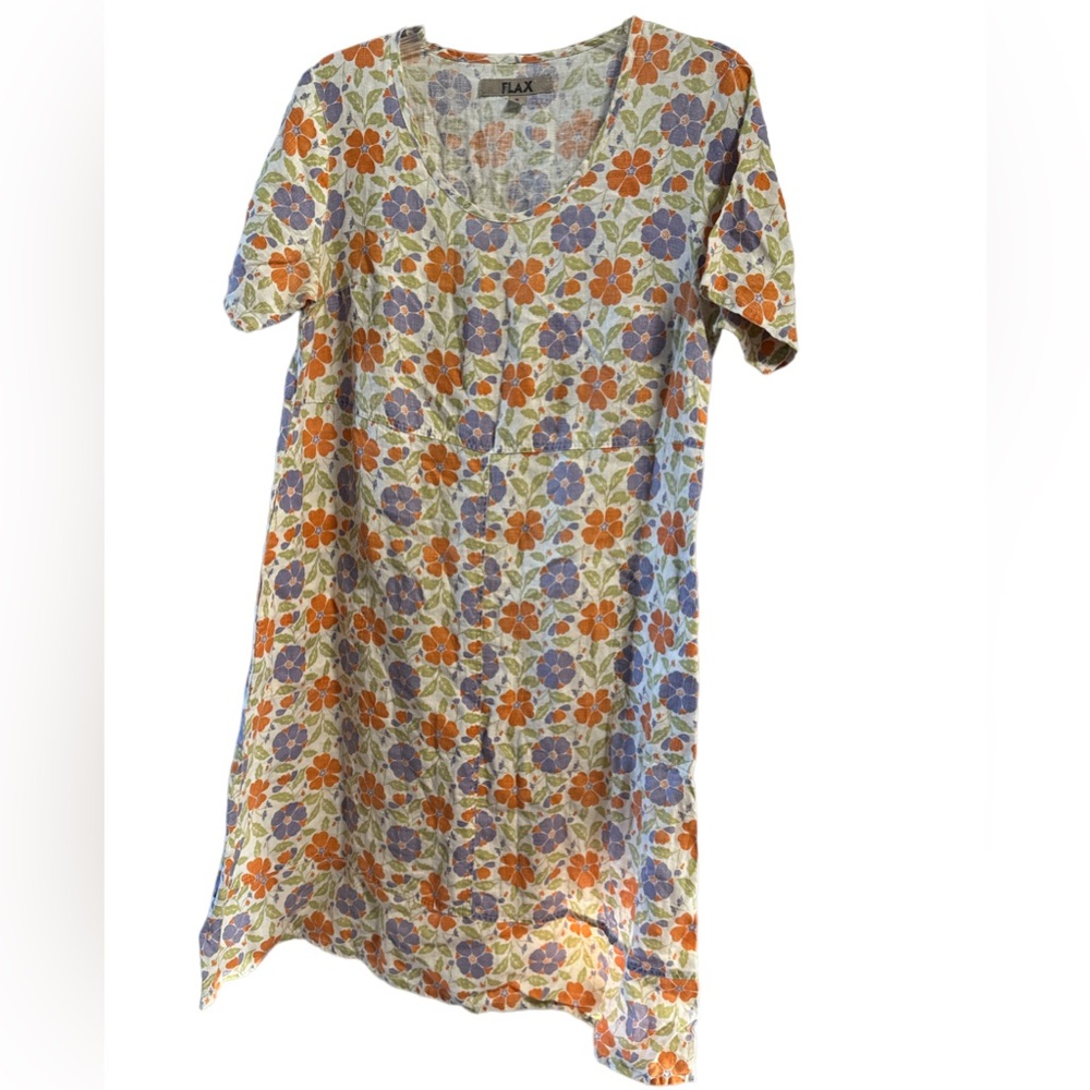 Flax Floral Linen Lagenlook Midi Dress sz Small